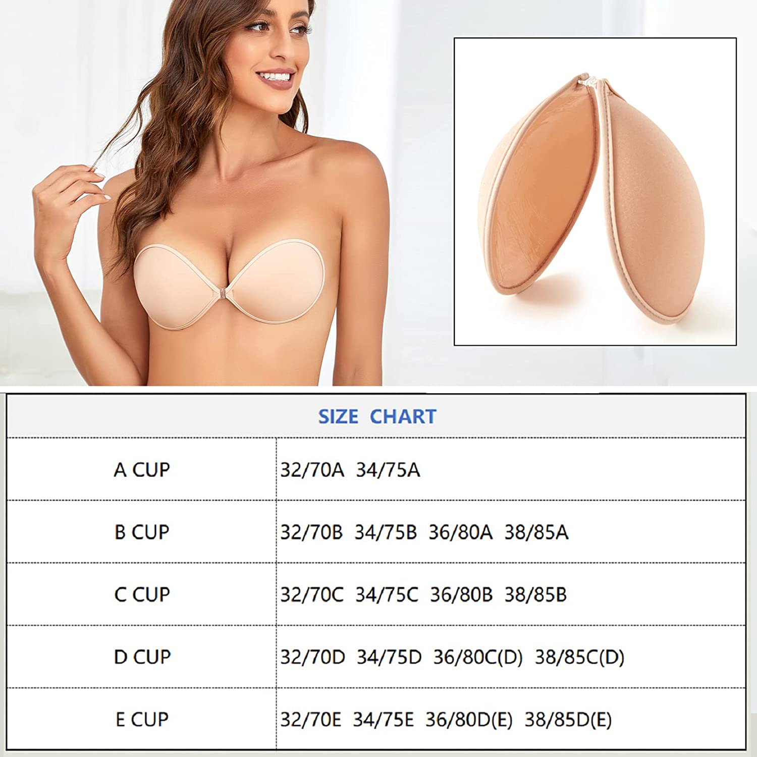 MITALOO Push up Strapless Self Adhesive Plunge Bra Invisible Backless  Sticky Bras